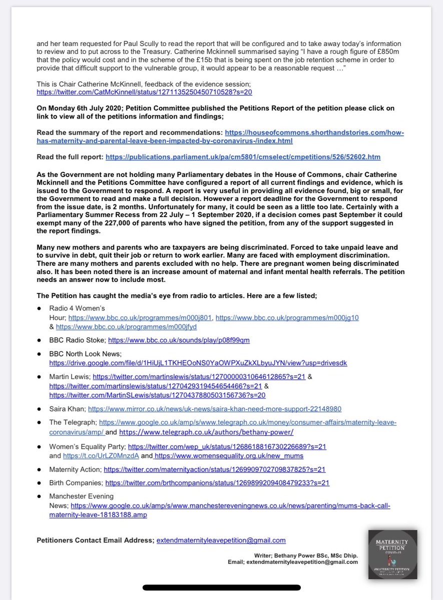 BethanyPower__'s tweet photo. NEW Press Release; “Extend maternity leave by 3 months with pay in light of COVID-19”. Date 06.07.2020. 

Link to download here; https://t.co/Iald7G6J0Q

Please share and pass on to relevant recipients. #maternitypetition 

@CatMcKinnell @scullyp @HoCpetitions @HouseofCommons https://t.co/f6Lj1aEoLV