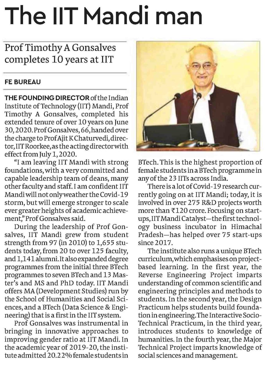 FGCTweets's tweet photo. #IITMandi The IIT Mandi man @iit__mandi Prof Timothy A. Gonsalves completes a decade at IIT Mandi #FoundingDirector #ADecadeOfLeadership

Media: @FinancialXpress
Journalist: @_vikramch 
https://t.co/G8L3GX31Xj https://t.co/Wu7M8ZFhgf