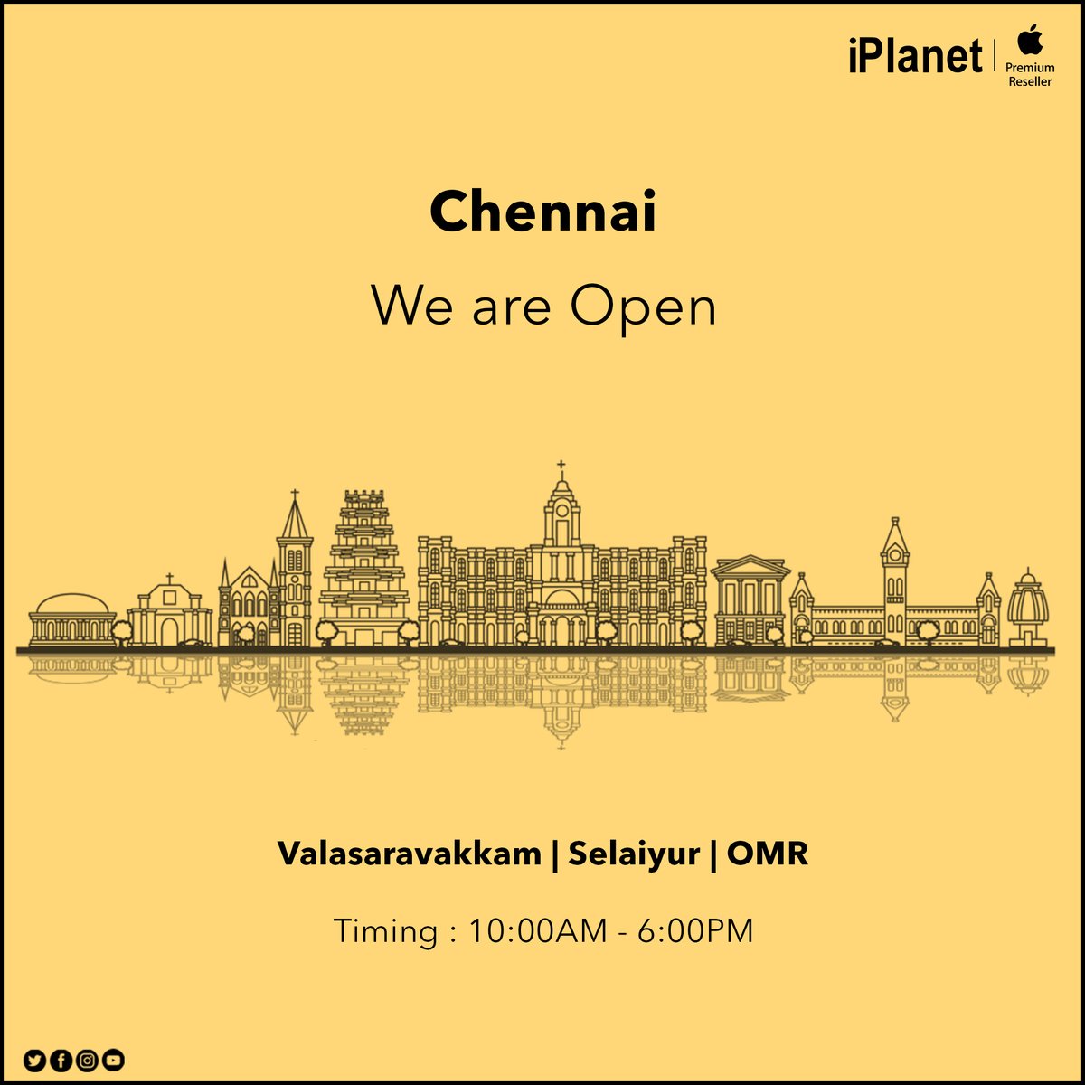 iPlanetOfficial's tweet photo. iPlanet at #Chennai will remain OPEN from 10am to 6pm Get the premium experience on #AppleProducts @ #iPlanetChennai store We are taking the utmost care to keep up to the highest standards of safety &amp; hygiene for our valued customers.

#iPlanetStore #Apple #AppleIndia #TamilNadu https://t.co/CwqJv397So