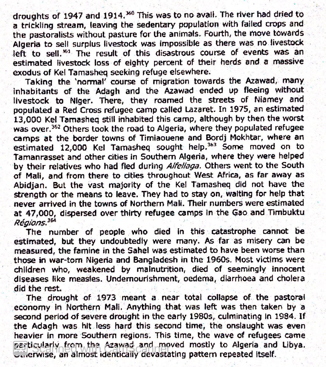 Devastating famine in early 1970s due led many Tuareg to emigrating abroad, migrating to Mande parts of Mali, or starvating.