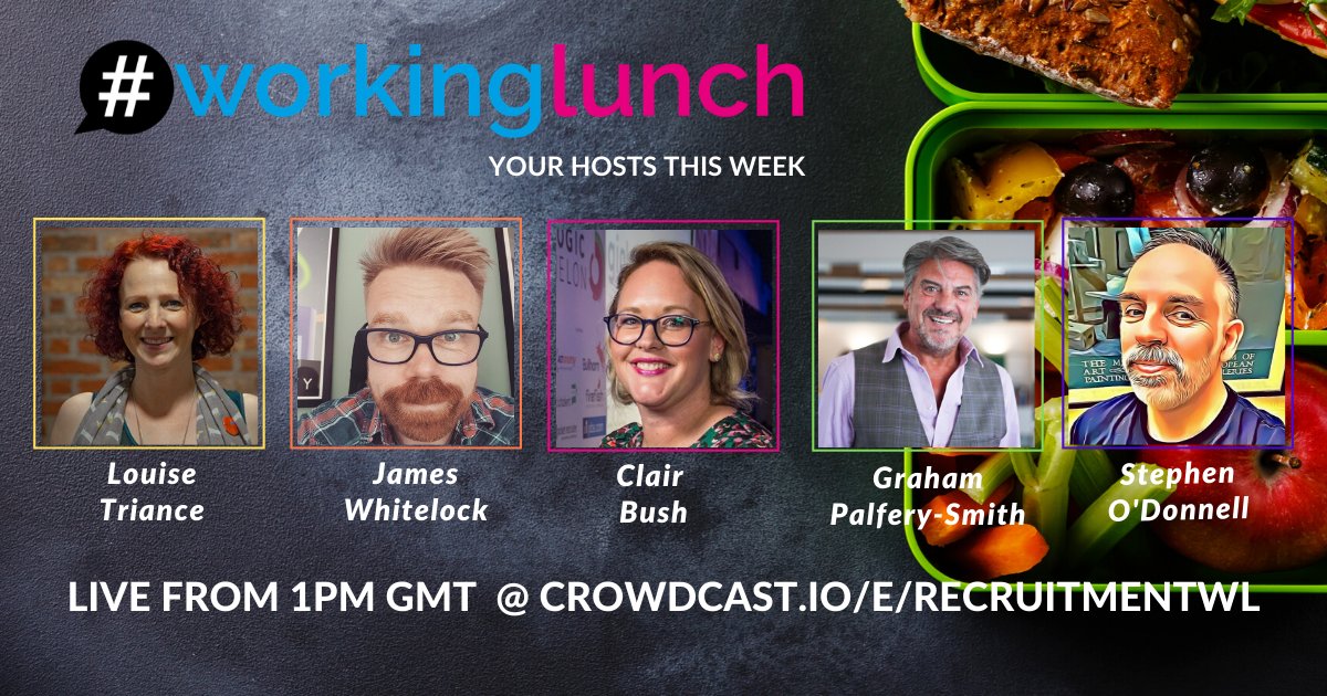 #WorkingLunch is hot this week! 

Drop in and catch up with me and my amazing co-hosts Louise Triance, James Whitelock, Shafiq Mumani, Graham Palfery-Smith &amp; Stephen O'Donnell... 

Not joined us before? Sign up here and don't forget to bring your lunch!
bit.ly/2BwmlCj