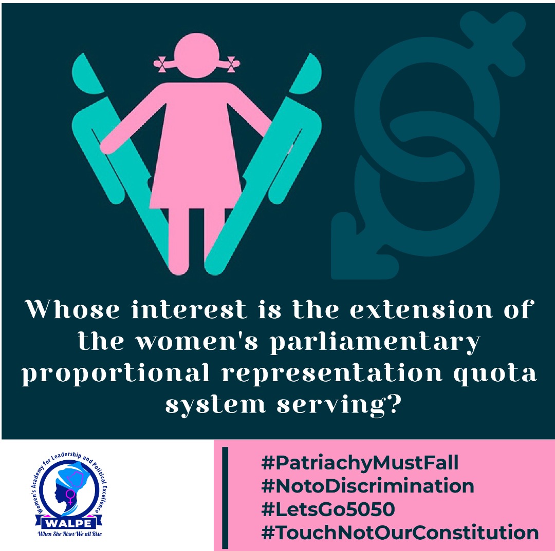WalpeAcademy's tweet photo. Whilst you #StayHome &amp; #StaySafe

Whose interest is the extension of the quota system serving? #LetsGo5050 #WeWantGenderEquality #TouchNotOurConstitution #PatriachyMustFall #NoToDiscrimination https://t.co/JYY6tF0N9l