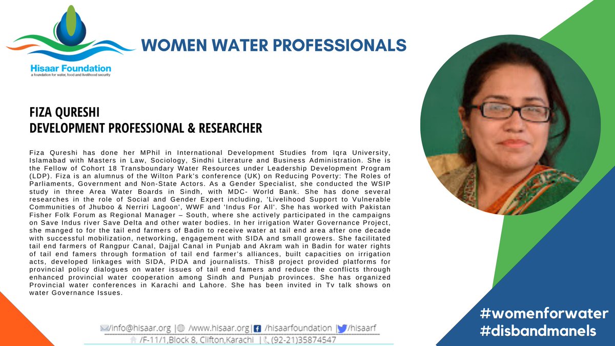 HisaarF's tweet photo. Pakistan has numerous #women who are specialists, professionals, experts, academics, writers, researchers, &amp; practitioners in #water, #environment, &amp; #ClimateChange

@FizaQureshi3 
 
#WomenforWater #disbandmanels #SindhWaterPolicy
@CMHouseSindh @MuradAliShahPPP @murtazawahab1 https://t.co/iPaBjmOvC1