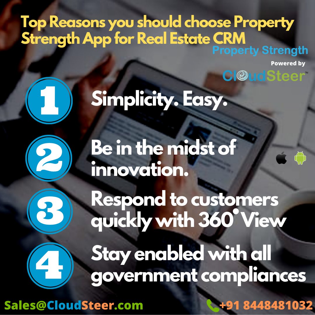 HarryBedi17's tweet photo. While there are a thousand reasons why our customers love the Property Strength App, here are the top few. If you're evaluating an App that can save you from the humongous activities and customer communication during lockdown, Call / Email for a FREE DEMO. #realestatecrm #easycrm https://t.co/1uNKujd63l