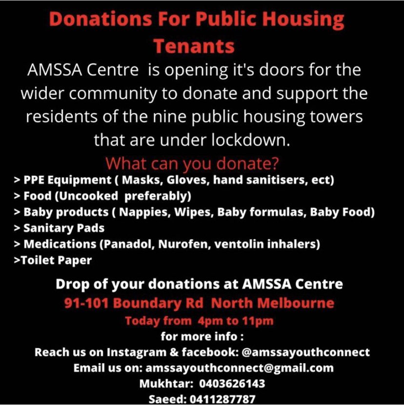 sallyrugg's tweet photo. We just dropped off some groceries to the Australian Muslim Social Services Association, who are coordinating the resident-led community response to the sudden detention of 3000 people in their homes. 

They will need more supplies in coming days - please support this community: https://t.co/1UQIfCllrc