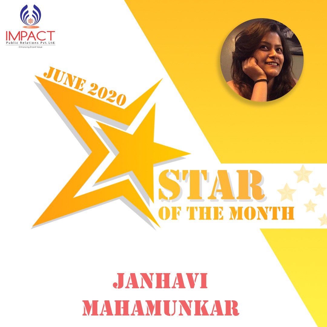 ImpactPR's tweet photo. Congratulations
Janhavi Mahamunkar - STAR of The Month for June 2020, for her exemplary performance!
Keep up the good work! 👍
#wishes #BuildingTheFutureTogether #corevalues #excellence #workperformance #workfromhome #productivework #capabilities #pr_professionals #ImpactPR https://t.co/iLK5XGD24g