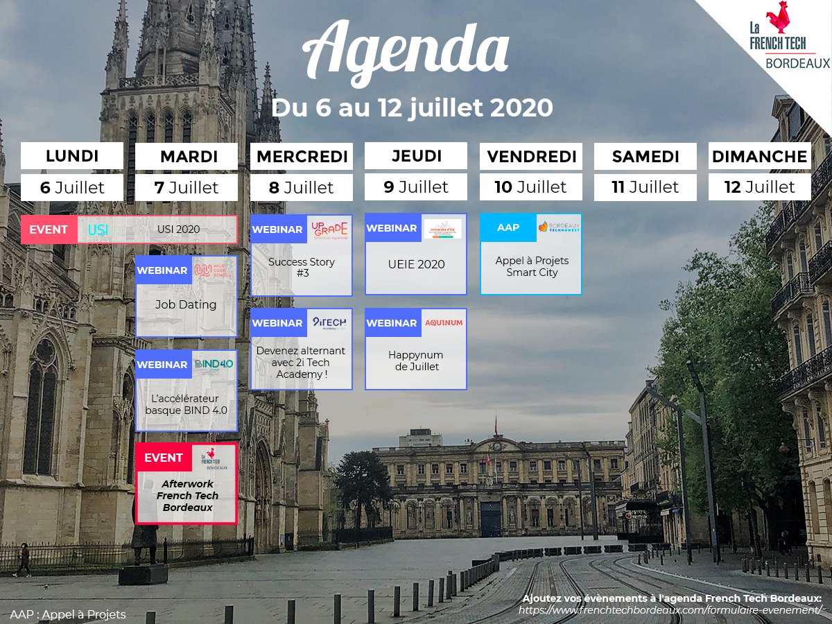 FrenchTechBdx's tweet photo. 🗓️ Vos évènements #FrenchTech #Bordeaux de la semaine :
@WildSchool_Bdx @bind40 #FrenchTech #Bordeaux @USIEvents @UpGrade_NA #2iTechAcademy #UEIE2020 @aquinum @Bdx_Technowest ... 🔥
🔎 Détails et inscriptions ➡️ https://t.co/PR7mwbUoLm https://t.co/qkwWOdNAmo