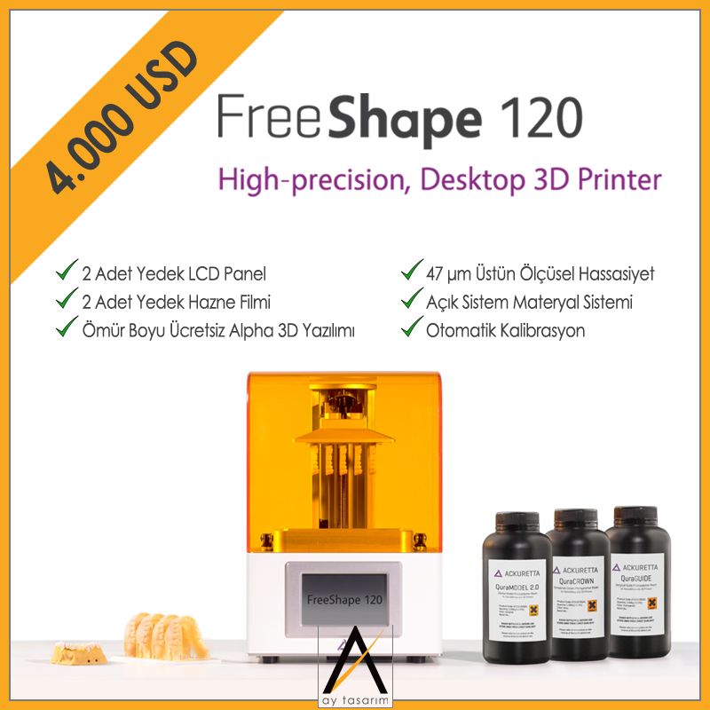aytasarim's tweet photo. FreeShape 120 3D Printer, özellikle dental ve kuyumculuk sektörlerinde ihtiyacınız olan çözümlere son derece yalınlaştırılmış yöntemlerle ve uygun maliyetle ulaşmanızı sağlar
#digitaldentistry #runyes #ackuretta #realguide #freeshape120 #dijitaldishekimligi #3dprinter #3dscanner https://t.co/RwKqMLFzdx