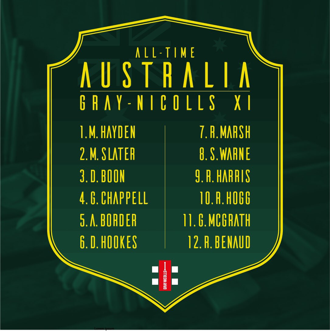 Here it is....the Best Ever Gray-Nicolls Australian XI. What do you think? #BestGNEver #GrayNicolls #GrayNics