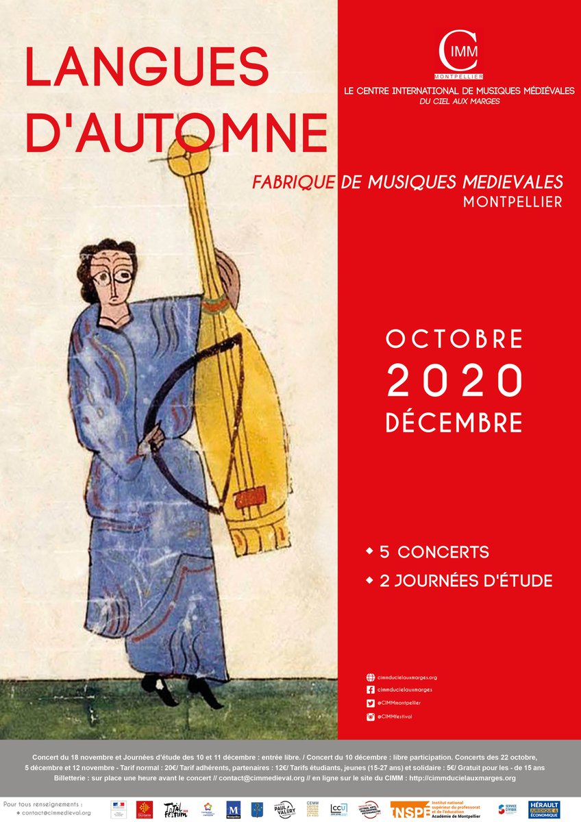CIMMmontpellier's tweet photo. Langues d'Automne : une série de 5 concerts et 2 journées d'étude, en report du festival Les Marteaux de Gellone 2020 annulé en raison du Covid 19. Du 22 octobre au 11 décembre à Montpellier. #medievalmusic #research #musicology https://t.co/buN7SNNGu6