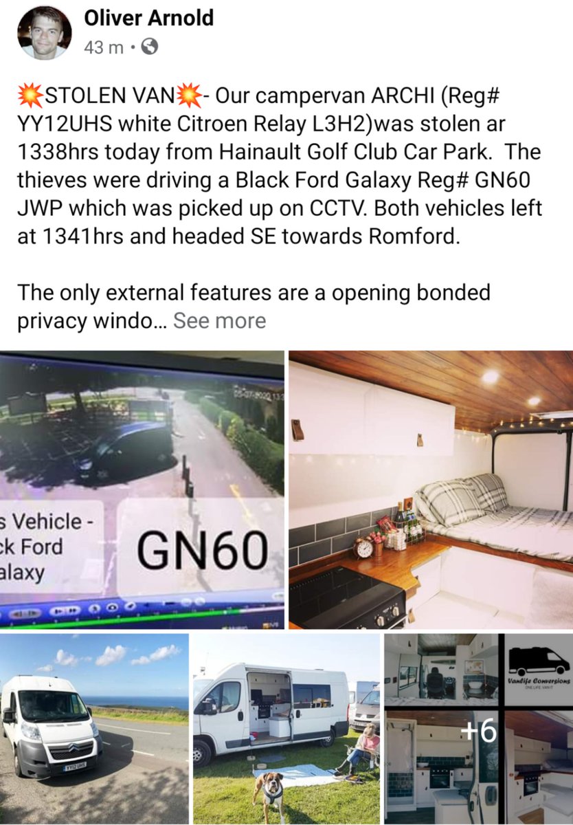 PLEASE SHARE! My brother's custom converted van was stolen yesterday afternoon from Hainault and was seen driving towards Romford. He built it himself and it is his pride and joy as well as his source of income. Thanks. #vanlife #vanlifeuk #camper #vanconversion #campervan
