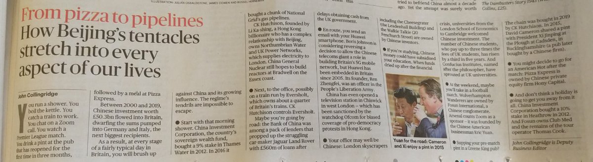 Then there's investment. A good article yesterday in the Sunday Times on Chinese investment in the UK. But there's also substantial UK investment in China (for example this story from 2018  https://www.china-briefing.com/news/brexit-britain-already-massively-increasing-investment-china/) 3/