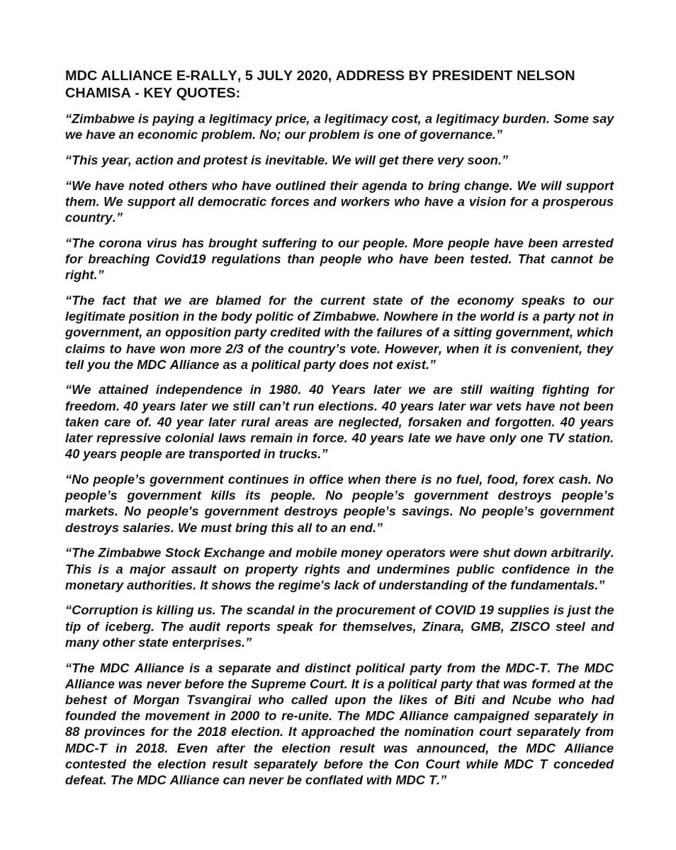 advocatemahere's tweet image. Thank you for the feedback and engagement. We have posted a summary of the key quotes in English on our channels. Please find a copy here. The comms department is also translating the key quotes from the e-rally into Ndebele. 

We have taken this on board.🙏🏽