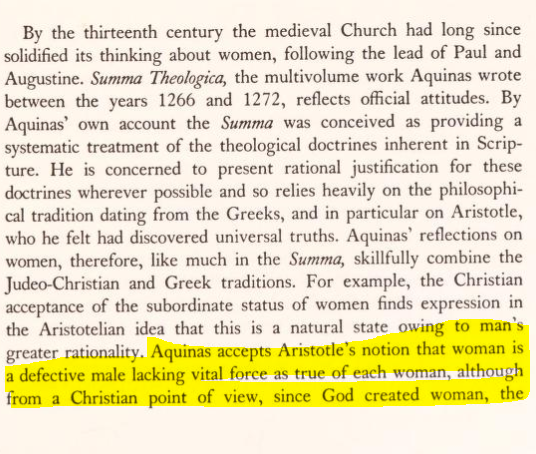 12th Century Acquinas agrees mostly with Aristotle view on  #Woman.He considers  #Woman as defective male not capable of preaching. To him  #Woman were derived human being and mostly inferior to male. @77OmShantiOm  @onlyonenetra  @lakshmianand96 8/n