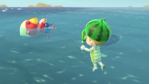Siro2727's tweet photo. ミツカン島も海開き🏝✨
（冷やしすいかはじめました🍉）

#ラコスケ　 #どうぶつの森  #AnimalCrossing  #ACNH  #NintendoSwitch https://t.co/1YPZsHk5gb