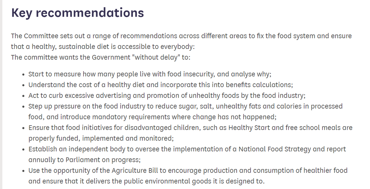 Brilliant to see these Key Recommendations from the @LordsFoodCom today #LordsFoodReport