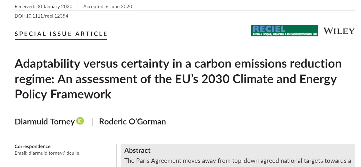 RECIELjournal's tweet photo. New in RECIEL Early View: @diarmuidtorney & @rodericogorman analyse the EU's #2030Framework for #climate & #energy to see how it balances adaptability and certainty https://t.co/U5l7pUWQOd @govtran @Cladupont @KatiKulovesi https://t.co/V3MFBCVyxk