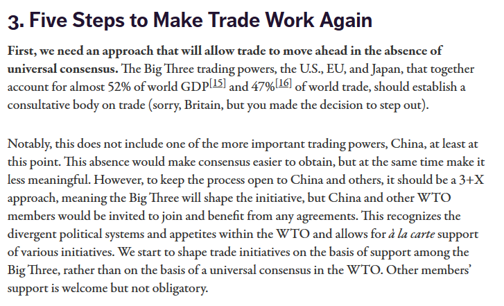 Which brings us to the difficult question of which rules we'd like China to follow. I was struck by this recent report by ECIPE colleagues on world trade, suggesting that needed to be a US, EU, Japan agreement. Which seems right to me.  https://ecipe.org/publications/learning-to-love-trade-again/ 8/