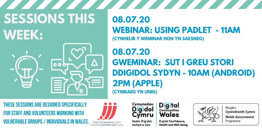 DIWCDC's tweet photo. SESSIONS THIS WEEK:
08.07.20
Webinar: Using Padlet https://t.co/Dip8VREeg5
Gweminar: Sut i greu stori ddigidol sydyn
10am Android: https://t.co/QJ4T5Z8x0b
2pm: Apple: https://t.co/25ORGzljC1
(Cymraeg yn unig)
@DeianDCW @LauraPDCW @nickmoylandcw @RuDcw @MikeOHaraDCW https://t.co/4t4nbOmDL5