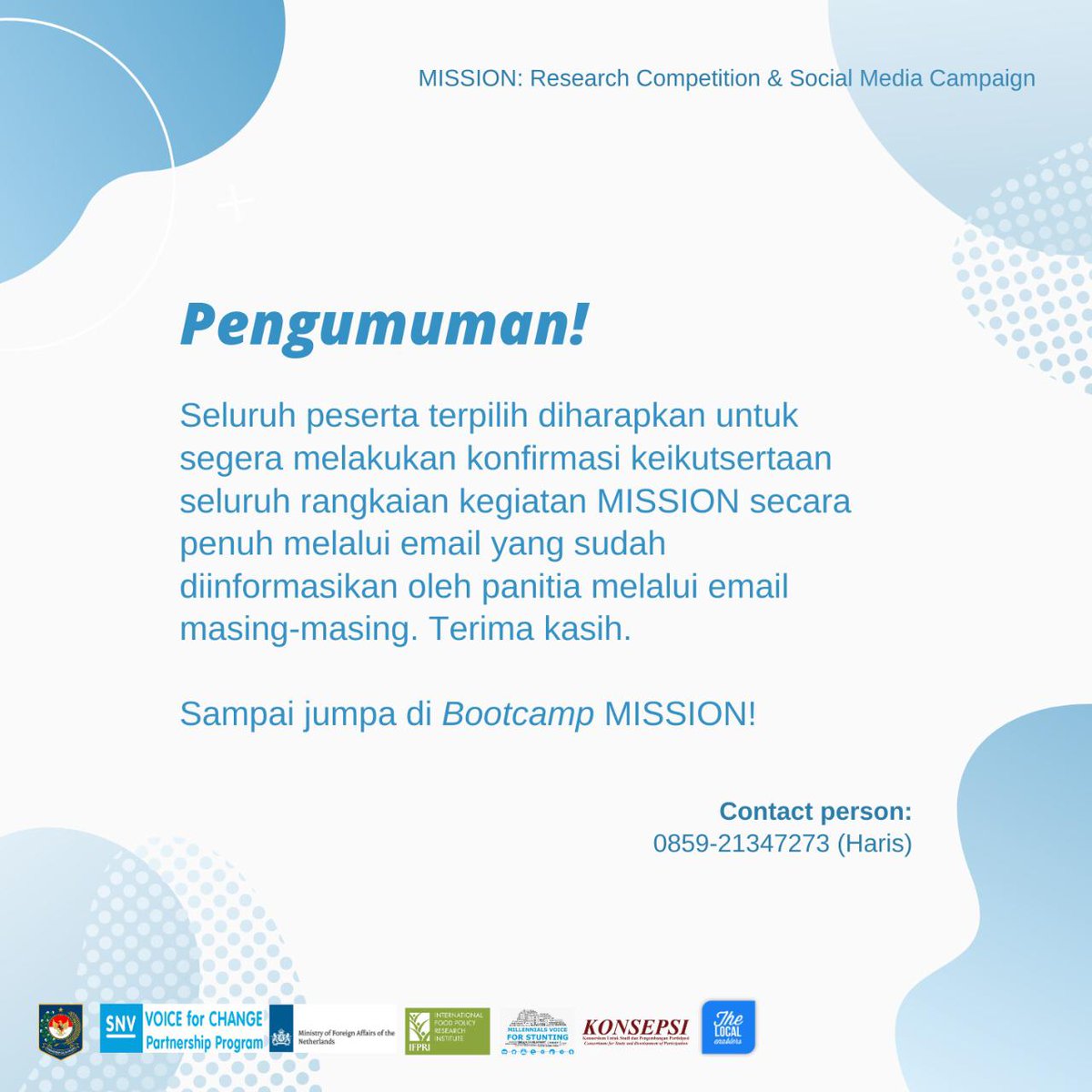 konsepsintb's tweet photo. Congratulations to the 30 teams and their work. You have the right and qualify to take the next steps.
@SNVIndonesia @SNVworld #V4CP #MillennialsVoiceForStunting https://t.co/zKoxaiW1Ku