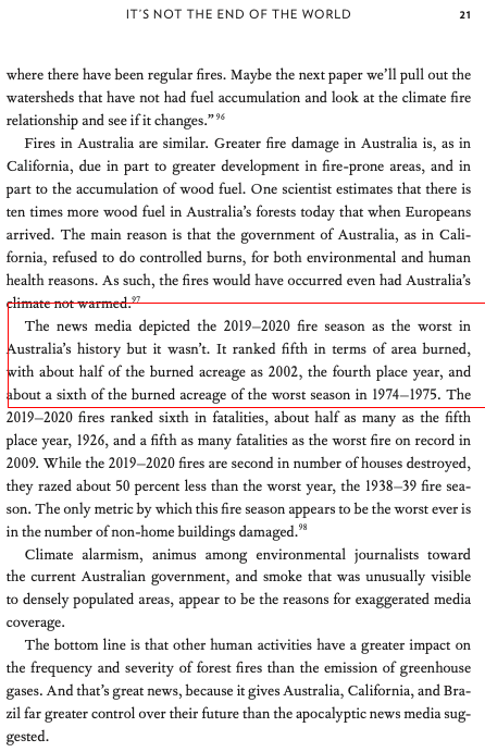 You can see Lomborgian tropes being used here. Eg: pretending a number represents something it doesn't. MS uses total burned area as a metric for 'worst' - but Black Summer was unique due to *what* burned, now *how much -  @pepcanadell explains here:  https://futureearth.org/2020/01/14/a-rapidly-evolving-new-normal/