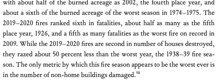 The problem here is that there *isn't* really a single measure for how bad a bushfire was. The threat of a bushfire can escalate, while human responses increase too. That's why MS uses fatalities and homes damaged as his measure - both decreasing due to people *preparing*