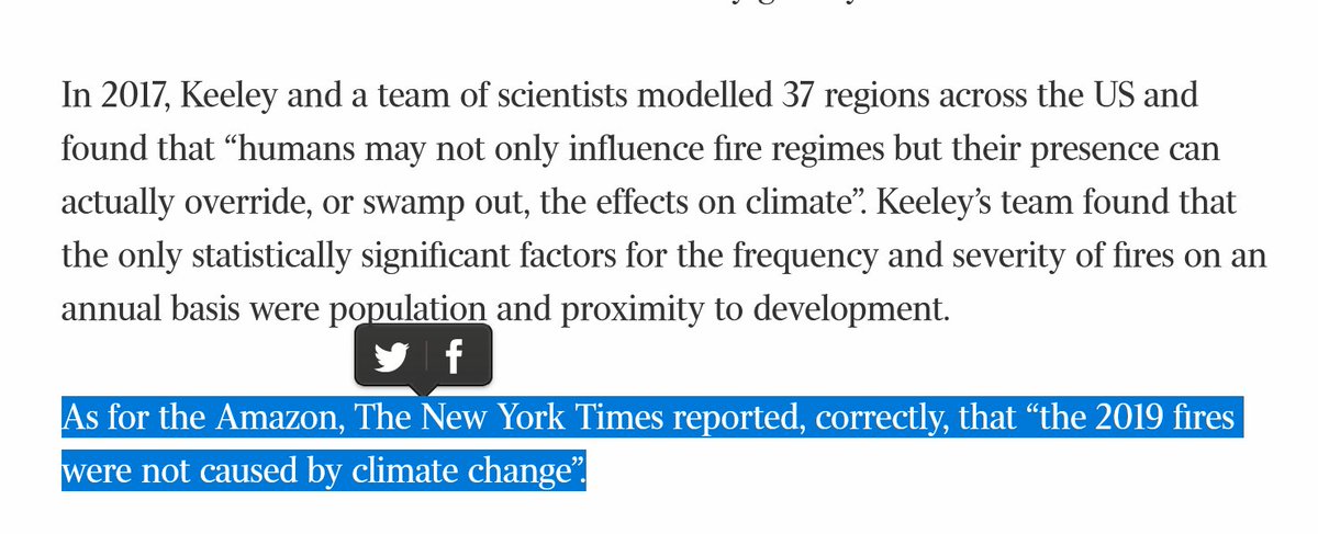 There's some old school selective quoting too, where the word 'cause' is intentionally conflated with 'ignition' ( @nytimes bears some blame for screwing up their wording here), with regards to fires in the Amazon:
