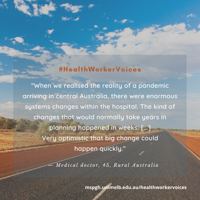 HWVoices's tweet photo. “...there were enormous systems changes within the hospital. The kind of changes that would normally take years in planning happened in weeks. [...]
Very optimistic that big change could
happen quickly.” #HealthWorkerVoices
Share your story:
https://t.co/S7nCaDuCL3 https://t.co/Sttn8yxGDe