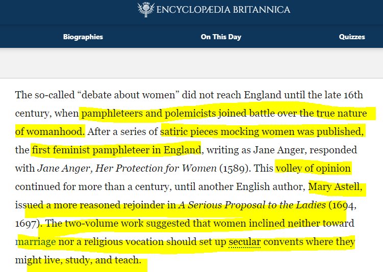 Struggle for right continued from late 16s to 17s century.Mary Astell (1694) work suggested that women inclined neither toward marriage nor a religious vocation should set up secular convents where they might live, study, and teach. @UshaNirmala 11/n