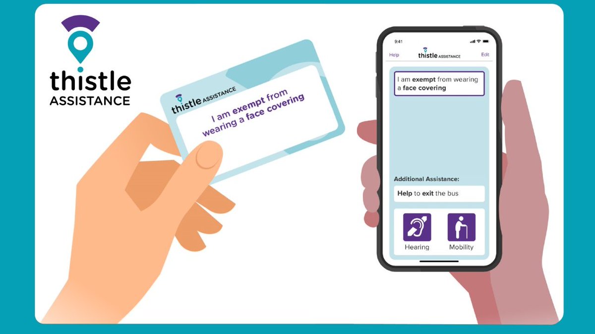 If you are exempt from wearing face coverings on Public Transport <a href="/Thistle_Assist/">Thistle Assistance</a> is a safe and easy way of letting your transport operator know. Just use our sticker on your card and app! 
#ALittleHelpGoesALongWay #Travel <a href="/transcotland/">Transport Scotland</a> <a href="/scotgov/">Scottish Government</a>