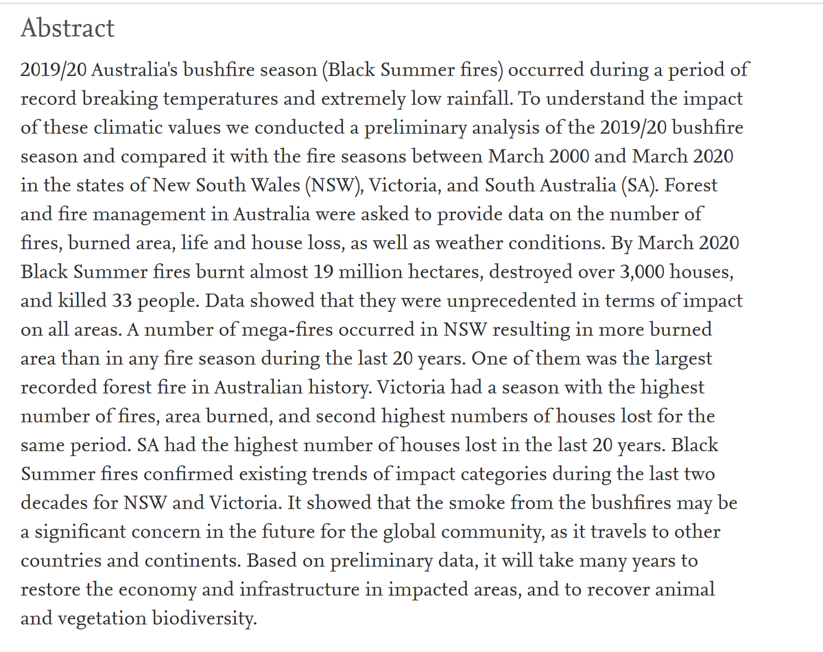 Here's the thing though, folks: there's actually a new study that attempts to actually answer the question of *how bad* Black Summer was. Spoiler alert: it was the actual worst, "in terms of impact on all areas". Most Australians know this already.  https://www.sciencedirect.com/science/article/pii/S2666449620300098