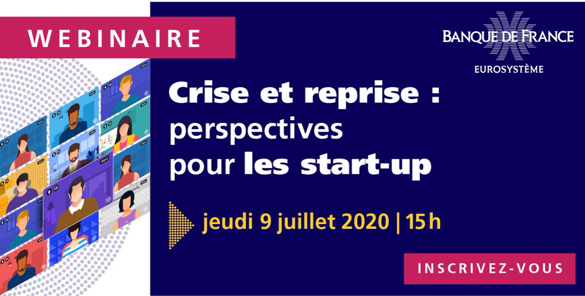 #webinar🎥 | Retrouvez la <a href="/banquedefrance/">Banque de France</a> autour d'un webinar : perspectives, opportunités et position des financeurs et investisseurs suite à la crise. 
🗓️Jeudi 9 juillet 2020 | 15h
👉Pour s'inscrire : entreprises.banque-france.fr/evenements/Web…