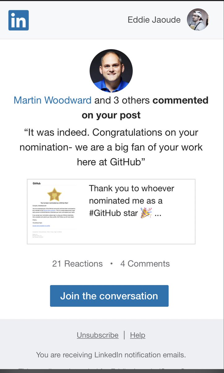 eddiejaoude's tweet photo. This made me so happy, thank you @martinwoodward 🎉 

#github #opensource #devrel #microsoft #community #collab https://t.co/Kwl0Tpccpp