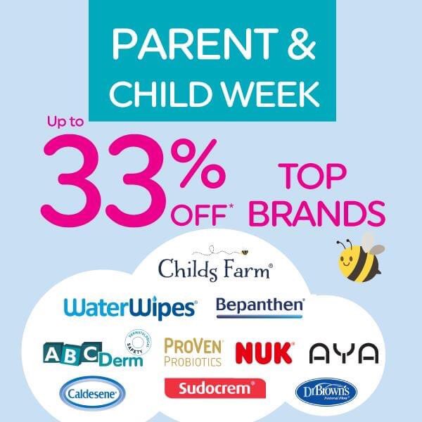 PARENT &amp; CHILD WEEK!  SAVE up to 33% off many child &amp; baby brands including NUK, Childs Farm, BIODERMA and many more. 
Stay tuned for some exciting #giveaways this week... 
*RRP. Selected stores. Exclusions may apply. Offer ends July 12th. #pharmacy #offers