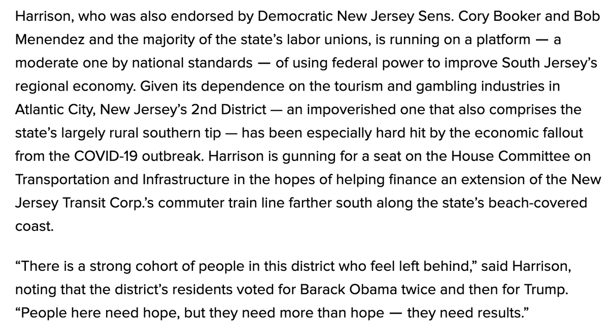 1) NJ-2 -- a three-way race for the chance to unseat D-turned-R Jeff Van Drew.Poli sci prof. Brigid Harrison is running on reviving South Jersey's economy. “People here need hope, but they need more than hope ― they need results.”