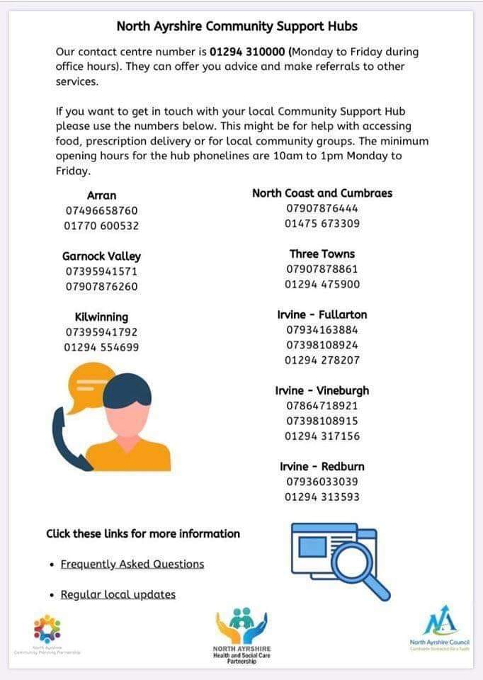 NAHSCP's tweet photo. Our community hubs are open Monday to Friday, 10am until 2pm, if you need help accessing food, prescription deliveries, or signposting to local support groups and services. To contact the Redburn Hub, please call 07934 163884 or 07936 033039. https://t.co/xVuJzOnOP4