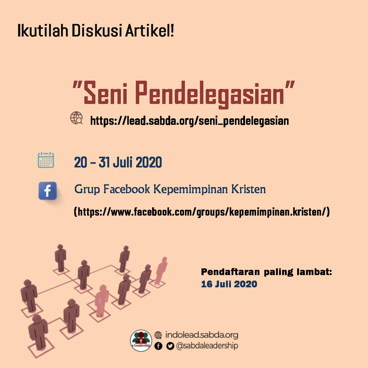 sabdawanita's tweet photo. Kami mengundang Bapak/Ibu/Saudara untuk ikut bergabung dalam diskusi artikel e-Leadership dengan tema "Seni Pendelegasian"
Diskusi ini dilaksanakan pada 20-31 Juli 2020 di Grup Kepemimpinan Kristen.
( https://t.co/cP036D19J4)
Daftarkan diri sekarang juga. https://t.co/J86HJN2BKk