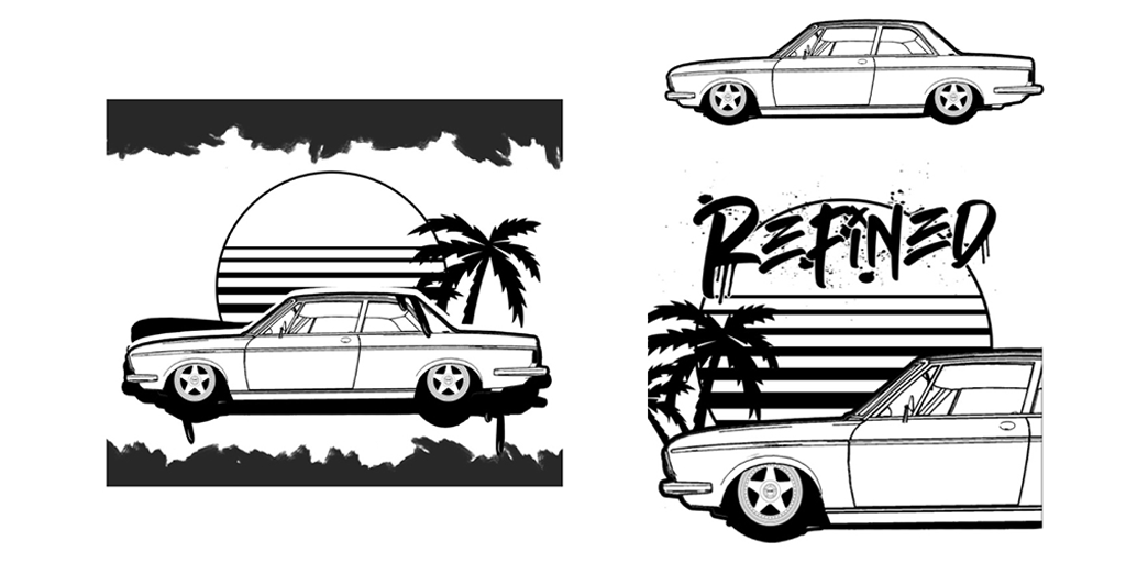MuratDesigns's tweet photo. "RefinedAutomotive" Réalisation d'une illustration Audi C100 ambiance miami vice pour une marque https://t.co/fZJiaclGNM
