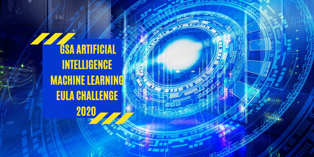 GSA IT is holding an AI/ML Challenge looking for a solution to improve the review of End User License Agreements (EULAs). 
 
▶️ Go to challenge.gov to learn more about the GSA Artificial Intelligence Machine Learning EULA Challenge. #EULAchallenge #publicprizes