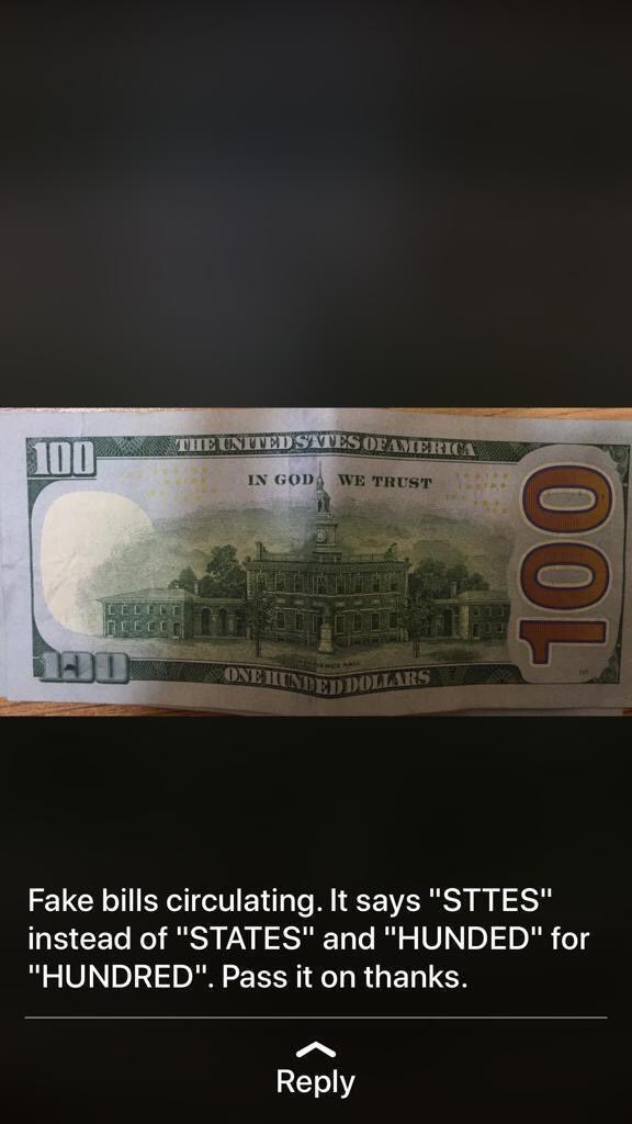 AWATVTV123's tweet photo. Fake note circulating *it carries STTES instead of STATES and also says *HUNDED instead of HUNDRED
Please try to check and confirm all notes to avoid being defrauded. https://t.co/wWQgOJC3yy