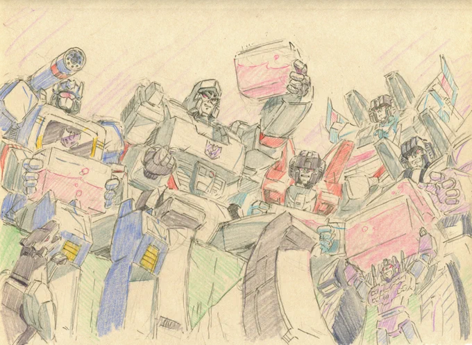 初代TF放送35周年おめでとうございます!! 今でもアニメや資料を観返す度にキャラの魅力に見入っています、描きたいものも増え続けるばかりです。
再掲絵ですがお祝いと賑わいになればっ。

#Transformers #トランスフォーマー 