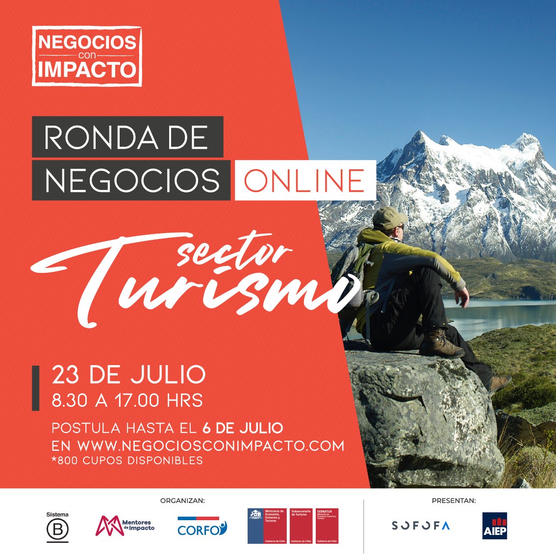 RECUERDA!! que tienes hasta hoy para postular a una nueva Ronda de Negocios ON LINE de #NegociosConImpacto de <a href="/Corfo/">Corfo</a> esta vez con foco en Turismo.
