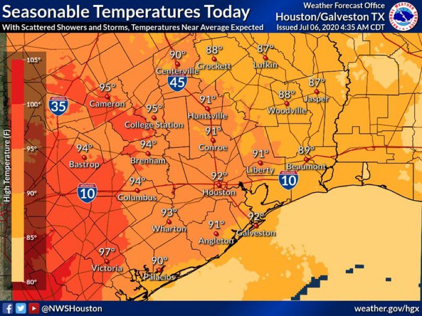 KBTXKayleigh's tweet photo. It’s looking cooler than the last few days thanks to cloud cover ⛅️and some rain showers today. 

Most of us will still hit 90, which is normal for July. https://t.co/04T8BQPagx