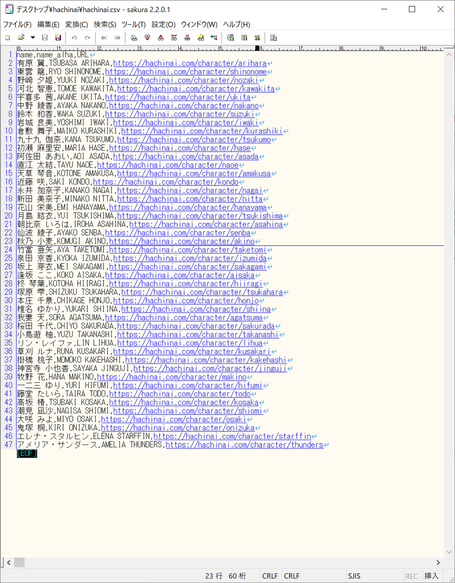 カミサキ ハチナイ Pa Twitter Python勉強 昨日の続き 1 ハチナイのキャラクターページからキャラ名 Urlをcsvファイルに出力 1 2枚目 2 別pythonで氏名検索 コマンドプロンプトで手入力 を行う 3枚目 3 Csvファイルから検索したキャラのurlを取得して キャッチ カミサキ ハチナイ Pa Twitter Python勉強 昨日の続き 1 ハチナイのキャラクターページからキャラ名 Urlをcsvファイルに出力 1 2枚目 2 別pythonで氏名検索 コマンドプロンプトで手入力 を行う 3枚目 3 Csvファイルから検索したキャラのurlを取得して キャッチ