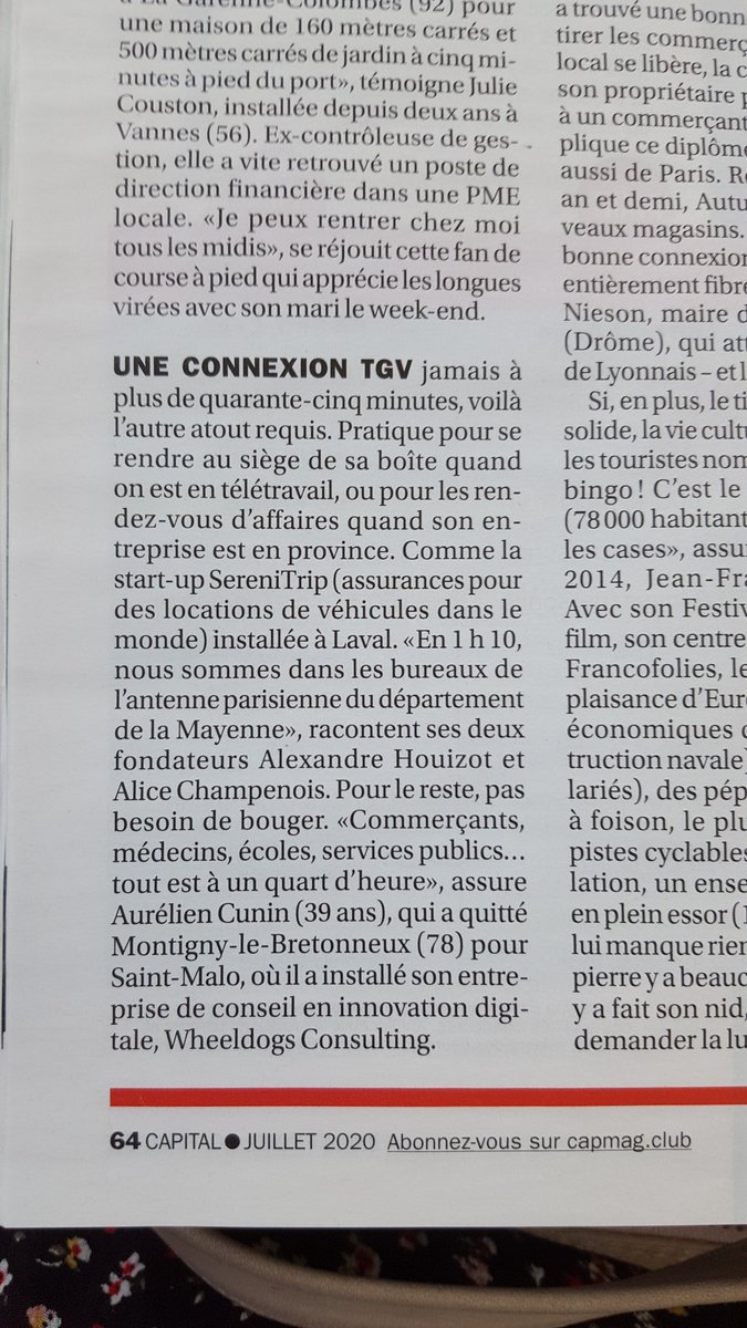 LMTinnovation's tweet photo. En choisissant #Laval et l'accompagnement de @LMTcreation pour installer sa #startup, l'équipe @SereniTrip_fr a tout compris :) à 1h10 de Montparnasse avec la ligne LGV ! Retrouvez cet article dans @MagazineCapital de juillet ! #qualitedevie #mayenne https://t.co/bnj7i4cYrb