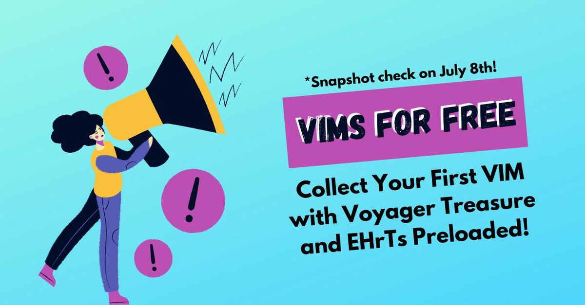 VIMworldGlobal's tweet photo. ⏱Clock is ticking! Ready for the FREE Limited Edition VIMs?
All you need to do is to have at least 10,000 $EHrT in your SYNC or #VeChainThor wallet by July 8th to receive your FREE #VIM loaded with $EHrTs and Voyager tokens!

https://t.co/rskLZ1j2Im
#VIMworld #NFT $VET $VTHO https://t.co/cbjwACOVew