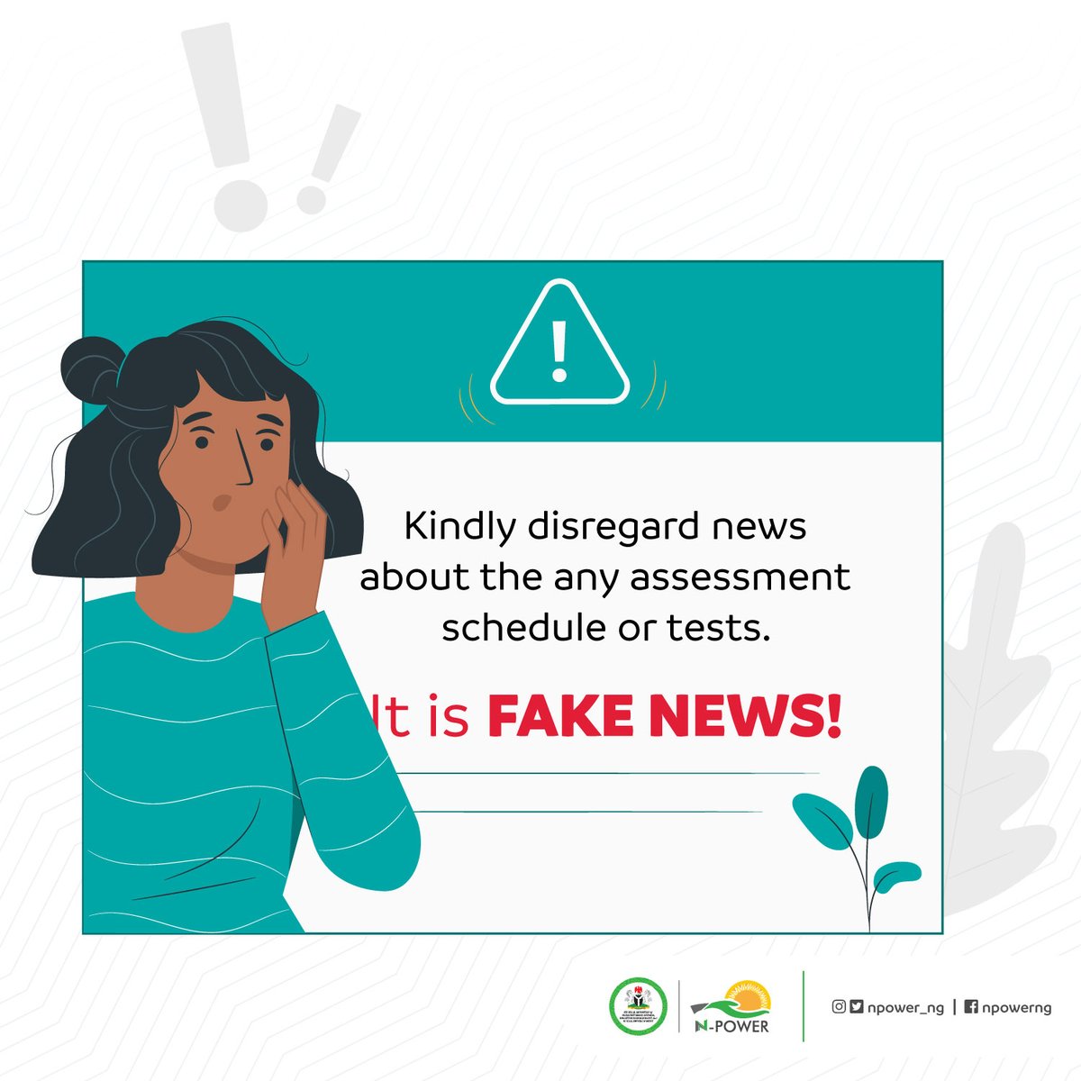 BNMC_Borno's tweet photo. Hi there,

Please disregard any information that did not originate from our verified channels. 

Any information making the rounds about an assessment schedule should be considered FAKE NEWS.
#NPowerNG https://t.co/6aM9BklUnM
