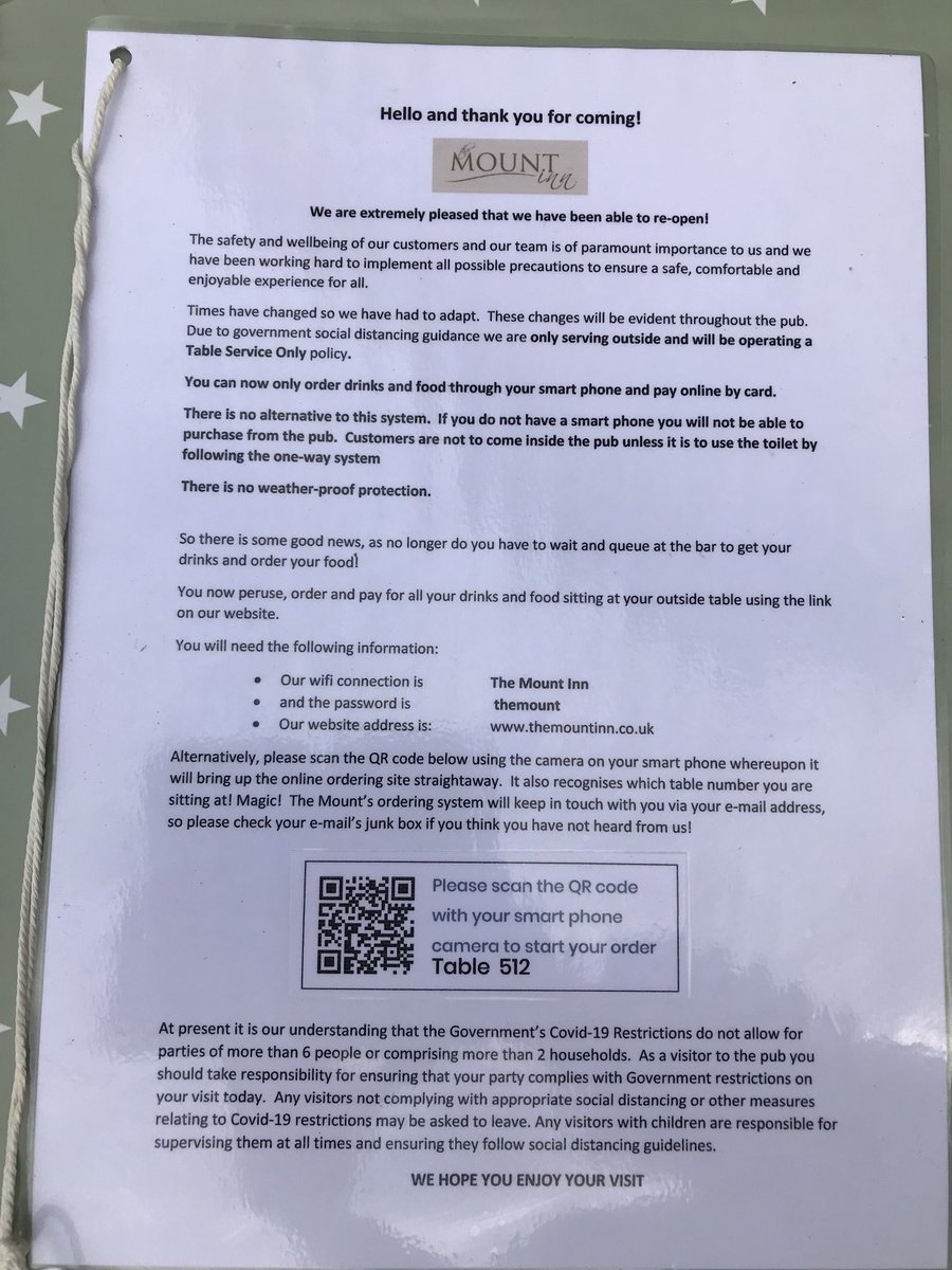 TheMountStanton's tweet photo. When you arrive this is the information card that you will be greeted with on each outside table. You can now understand how our table ordering system works. It does mean no more queues! Only to be used when you are here at the pub. #tableorder #noqueue https://t.co/hJbIrfjxax