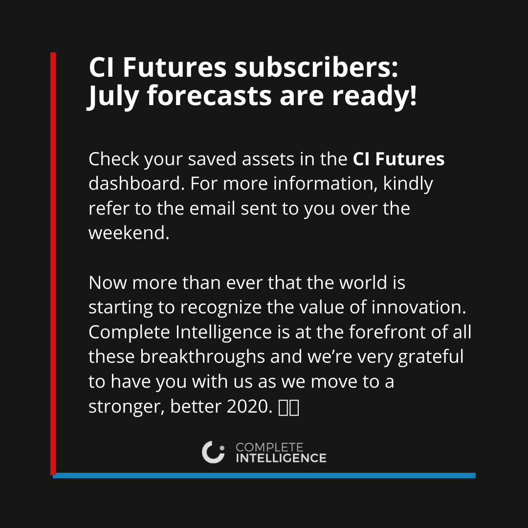 Forecasts for July are ready in your CI Futures dashboard! Kindly login using this link: api.completeintel.com If you need assistance, please email us at info@completeintel.com or DM us here. Thank you! 🙏