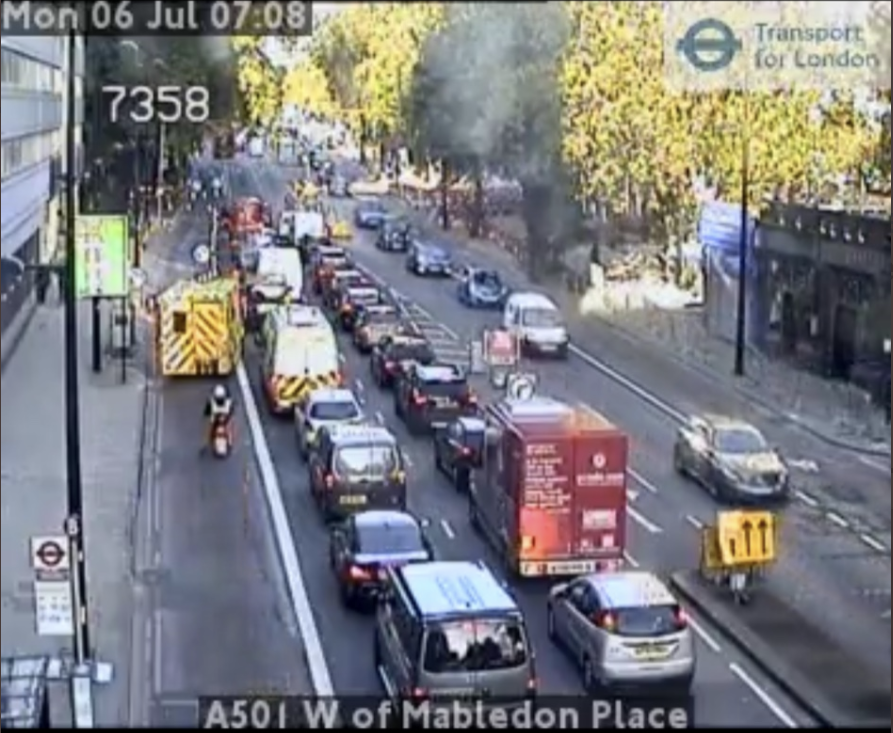 JamesBurdass's tweet image. Cycle lobby claims are falling like flies as the new cycle lanes are installed on Euston road @willnorman @QuentinWillson. One of the least credible - an ambulance has never been delayed by a cycle lane and nobody has ever died because of a cycle lane. Look at this picture!!